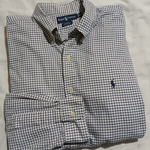 Ralph Lauren Men's XL Blake 100% Blue Check Long-Sleeved Button-Up/Down Pony